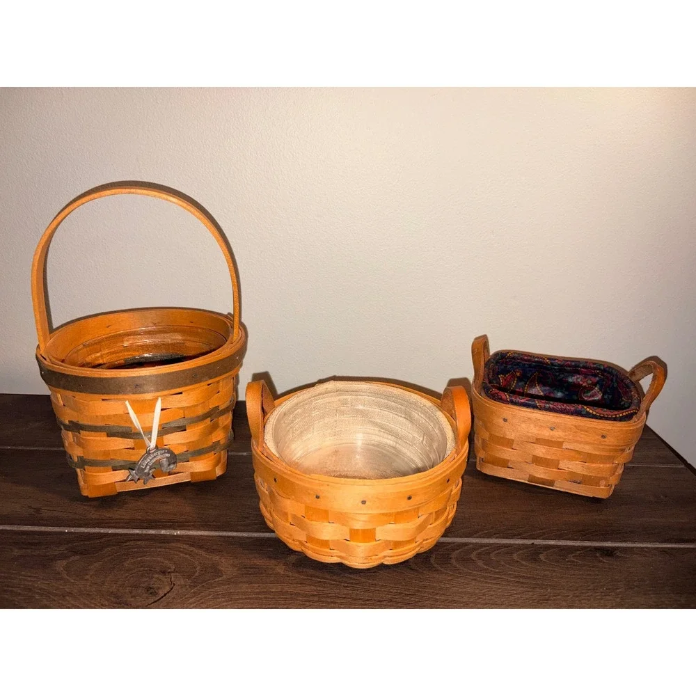 Longaberger Baskets Set of 3 Vintage 1992 1999 2002 Handwoven